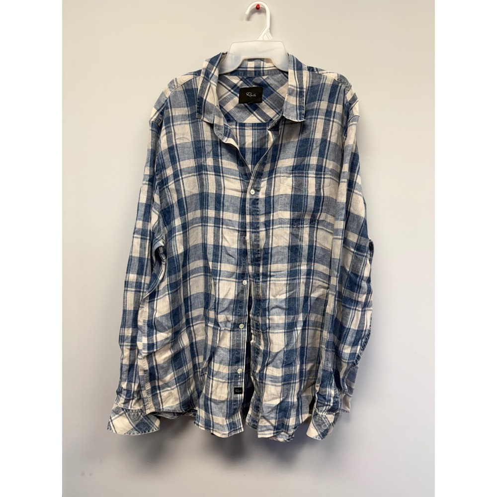 Rails Havana Mens XXL Indigo White Plaid 100% Linen Button Down Shirt